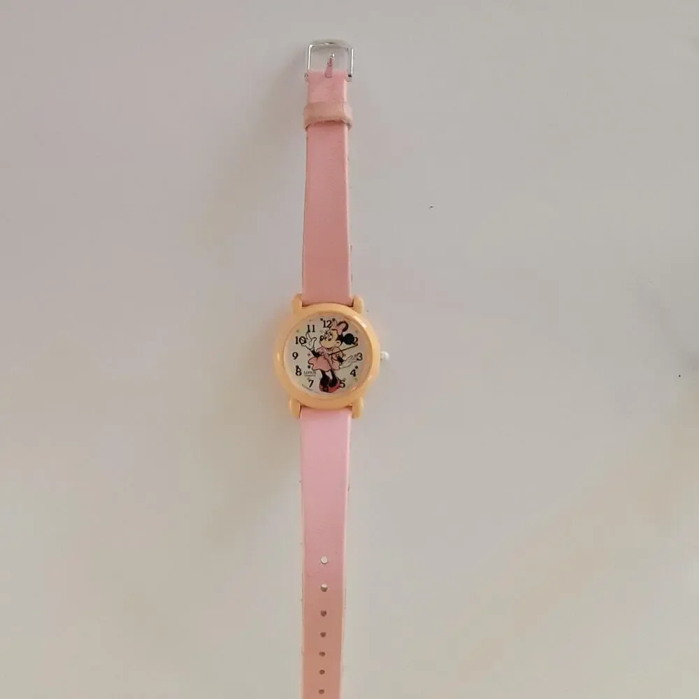 Girls Watch White Dial Orange Case Pink Faux Leather Band Lorus Quartz V821-0210